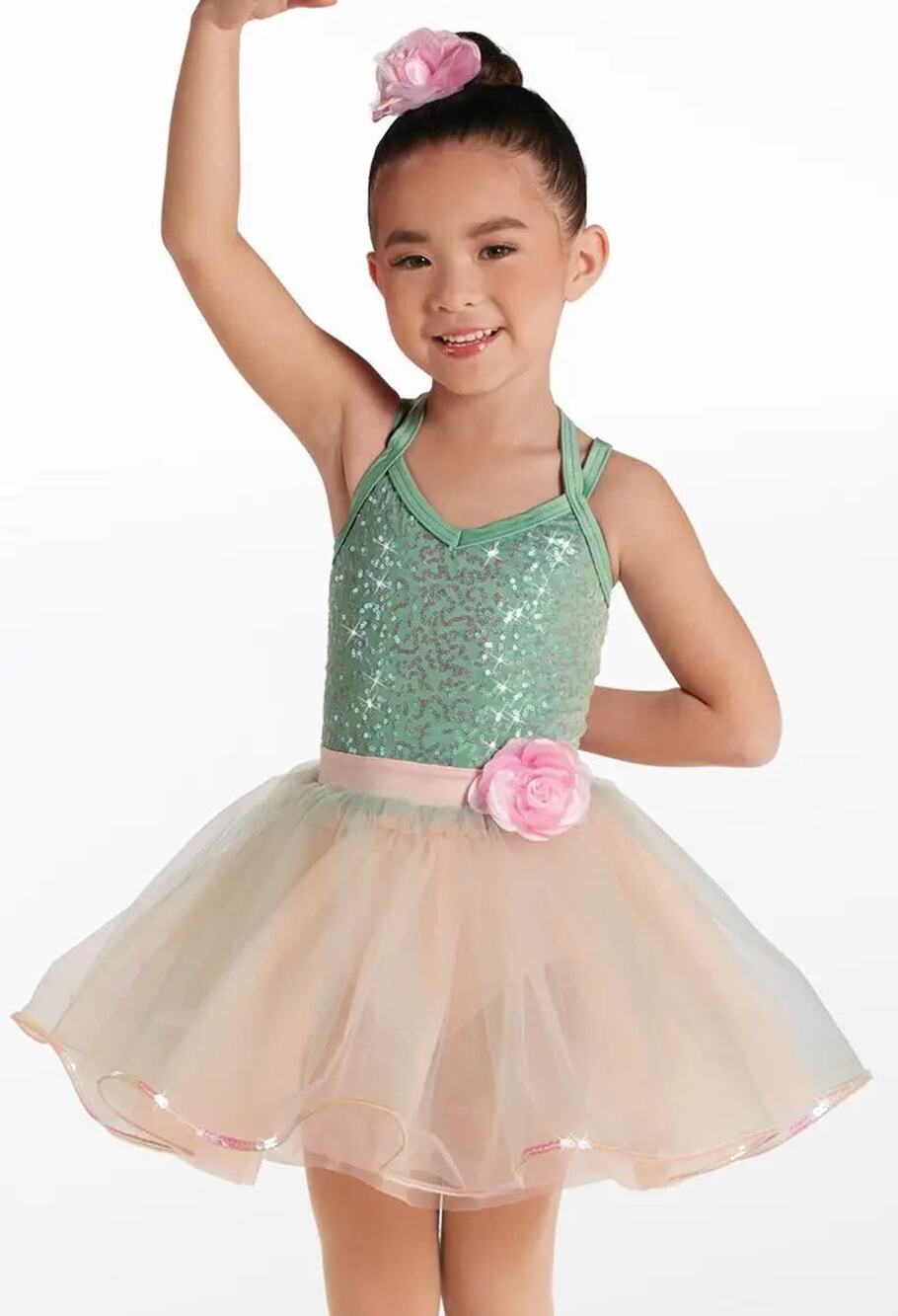 Dance Costume XS Child Green Weissman 17256 Ballet Tap Dress Sequin Flower